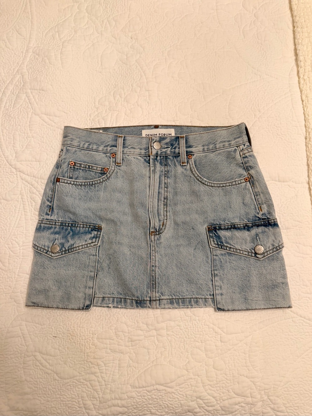 Denim Forum Light Blue Cargo Denim Mini Skirt